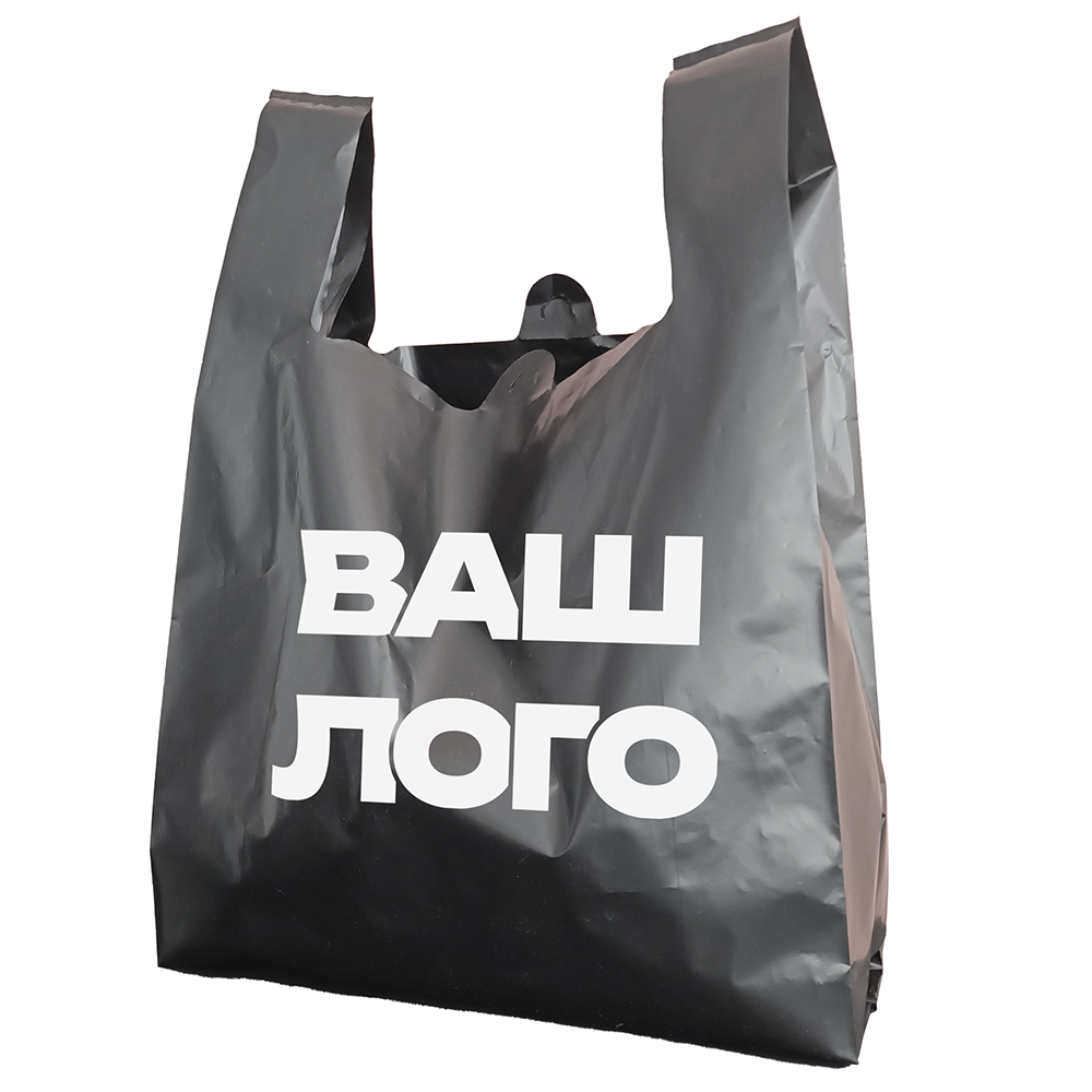 Пакет с логотипом майка 45х75 см черный, мкм: 60, 1+0, HDPE